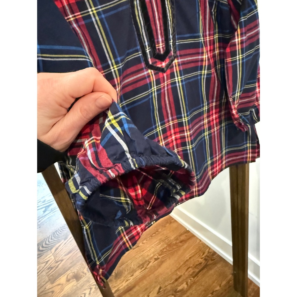 Talbots Petite Plaid Tunic Top Velvet Trim V Neck Long Sleeve Women's MP Hoilday - Picture 3 of 7
